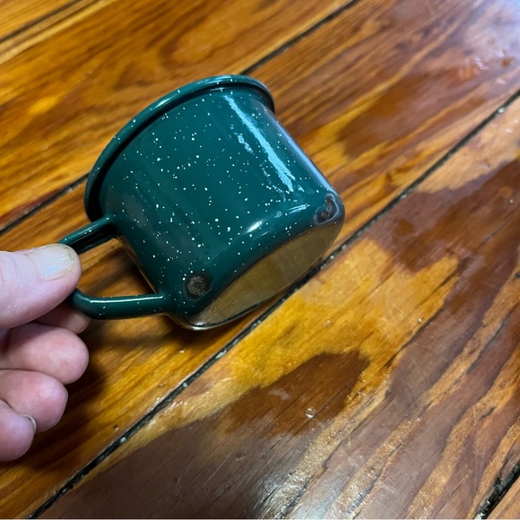 Small Camping Espresso Mug Enamel Green Speckle - Picture 3 of 7
